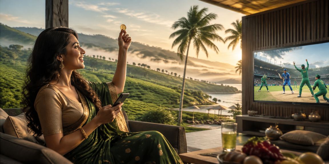 A user enjoying cricket betting against the backdrop of Sylhet's tea gardens